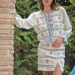 Lorelei - Broderet tweed kostume med nederdel og jakke