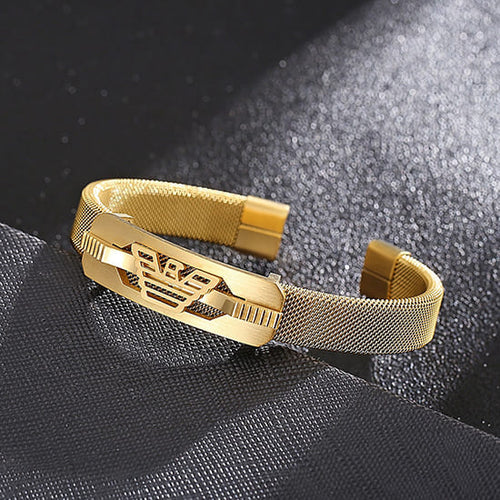Vicente - Tofarvet mesh-armbånd med geometrisk plade