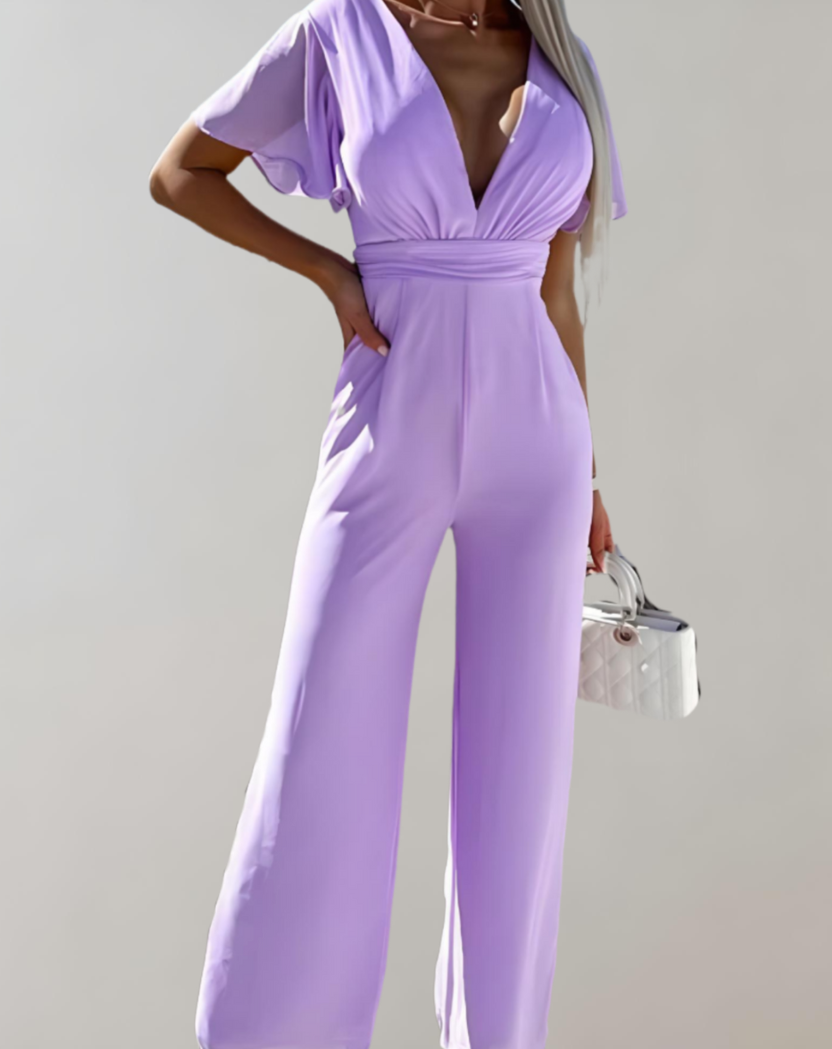 Angela - Moderigtig kortærmet jumpsuit med brede ben