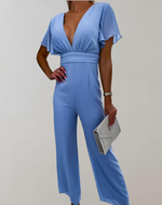Angela - Moderigtig kortærmet jumpsuit med brede ben