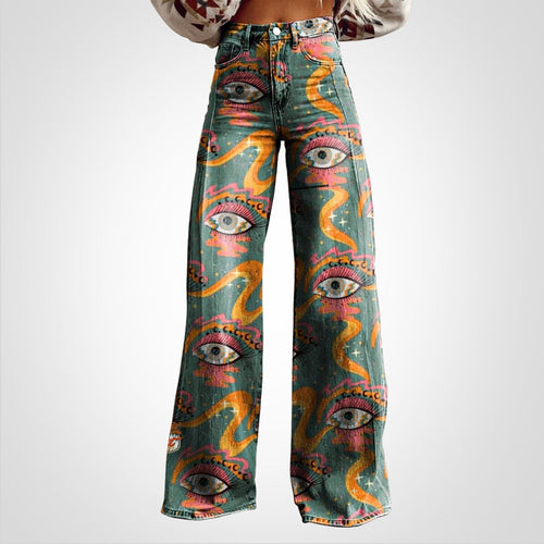 Lotte | Vintage Print Casual Brede Ben Bukser