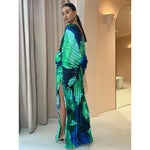 Gudrun - Elegant, Plisseret Lang Kjole Med Print