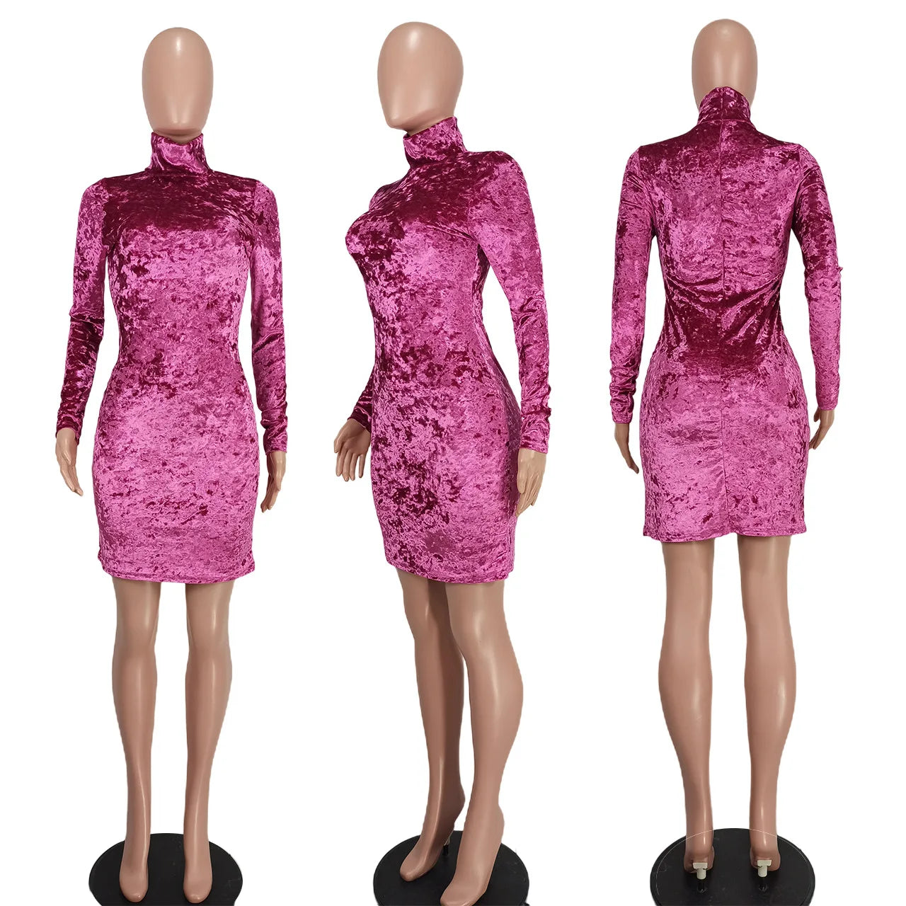 Celina - Velvet bodycon kjole med rullekrave