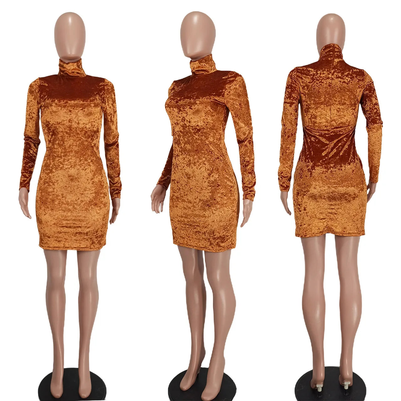 Celina - Velvet bodycon kjole med rullekrave