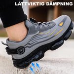 Ultralette, slidstærke sikkerhedssko med ståltåkappe og drejeligt spænde.