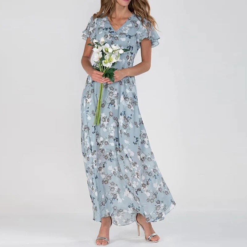 Victoria - Lang sommerkjole med blomstermønster