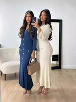 Ribstrikket Maxi Kjole med Knapper | Elegant & Figursyet | Tidløst Design