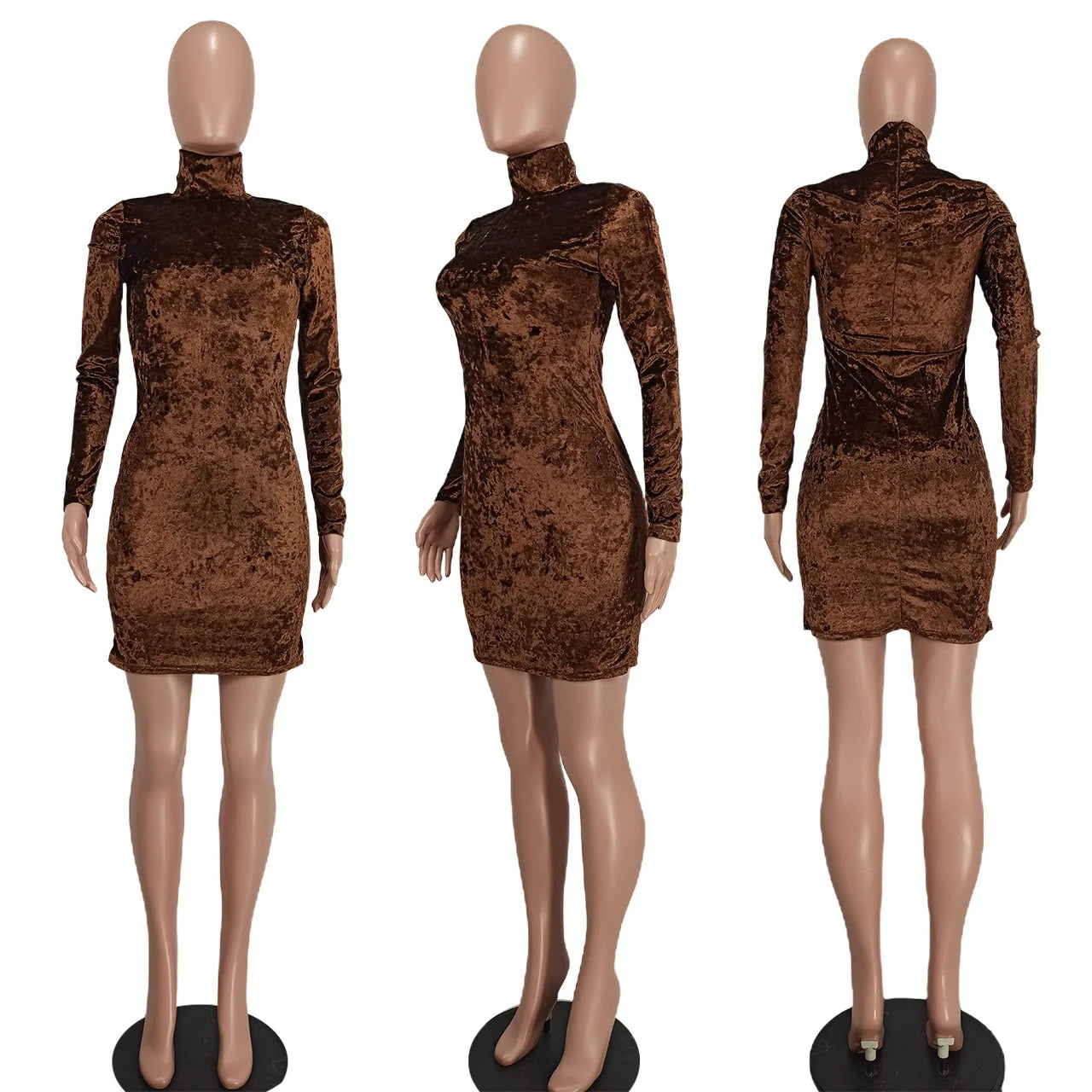 Celina - Velvet bodycon kjole med rullekrave