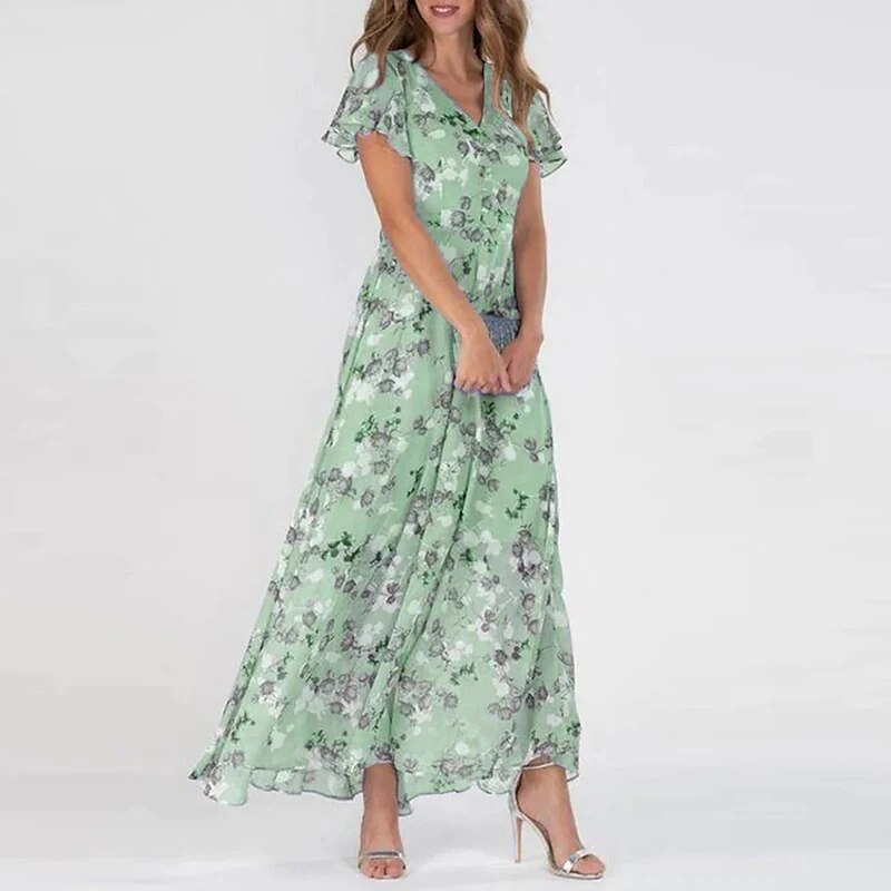Victoria - Lang sommerkjole med blomstermønster