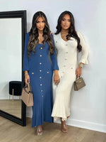 Ribstrikket Maxi Kjole med Knapper | Elegant & Figursyet | Tidløst Design
