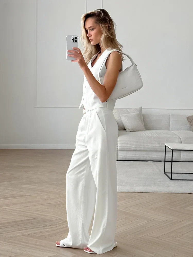 Moderne Vest og Bukser Sæt | Hvid | Komfortabel og Elegant
