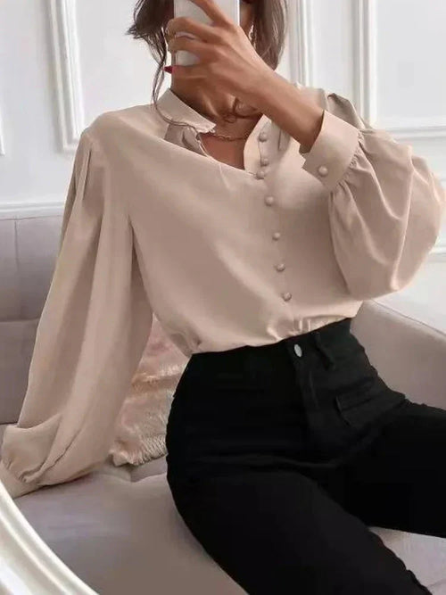 Casual efterårsbluse med knapper til kvinder