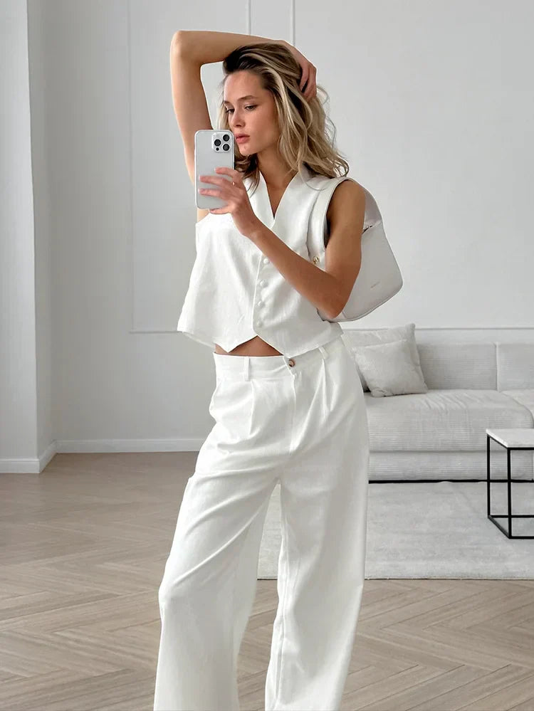 Moderne Vest og Bukser Sæt | Hvid | Komfortabel og Elegant