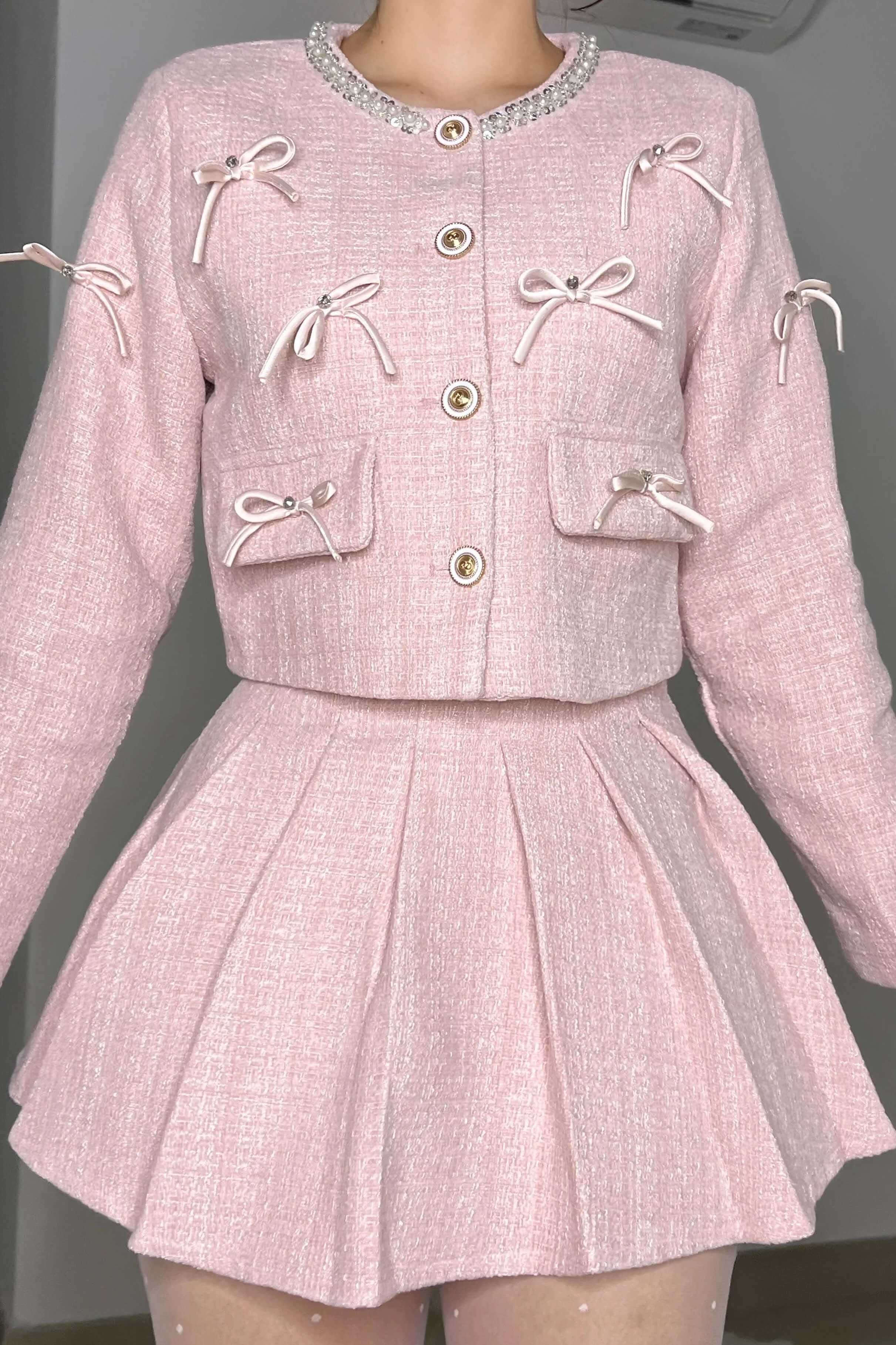 Sæt med Jakke og Plisseret Nederdel | Tweed | Feminin & Sofistikeret