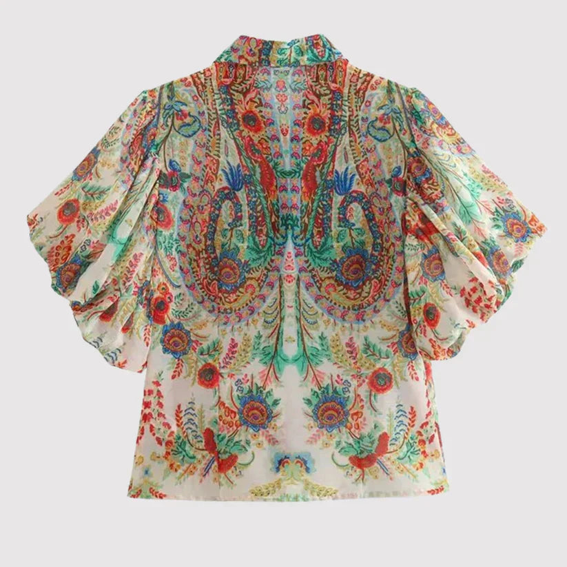 Amara - paisley bluse med pufærmer