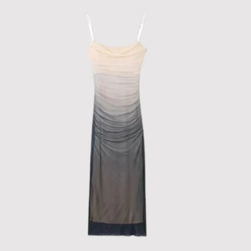 Adriana - Elegant midikjole i mesh med spaghettistropper