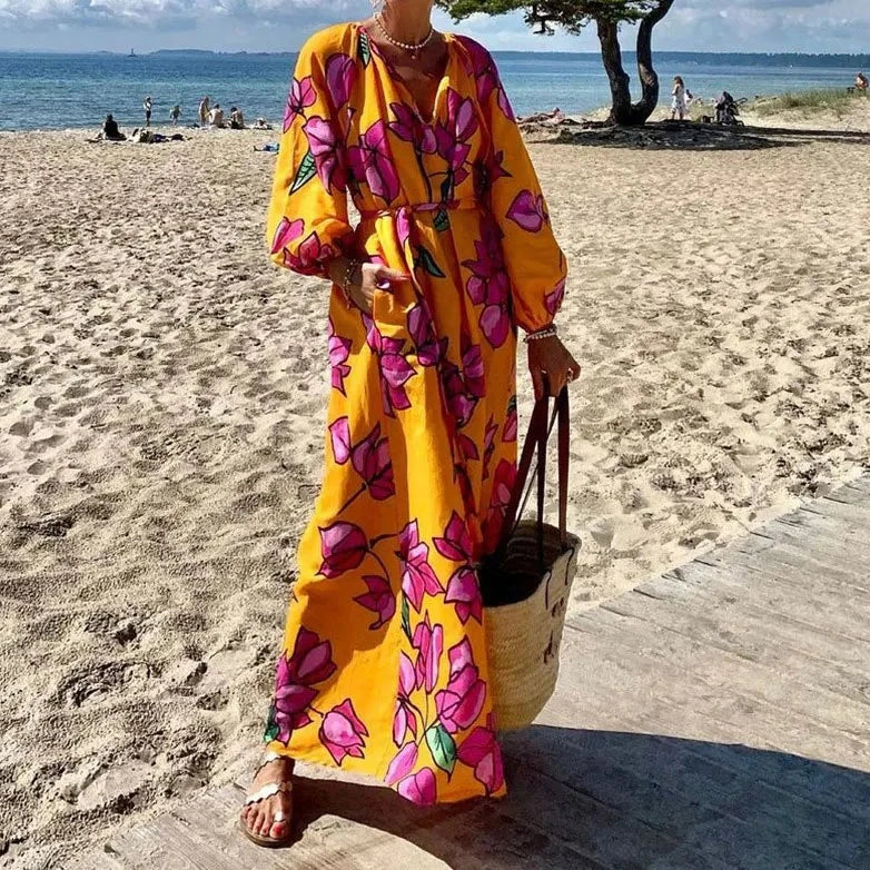 Sabrina - maxi kjole kaftan med blomstermønster