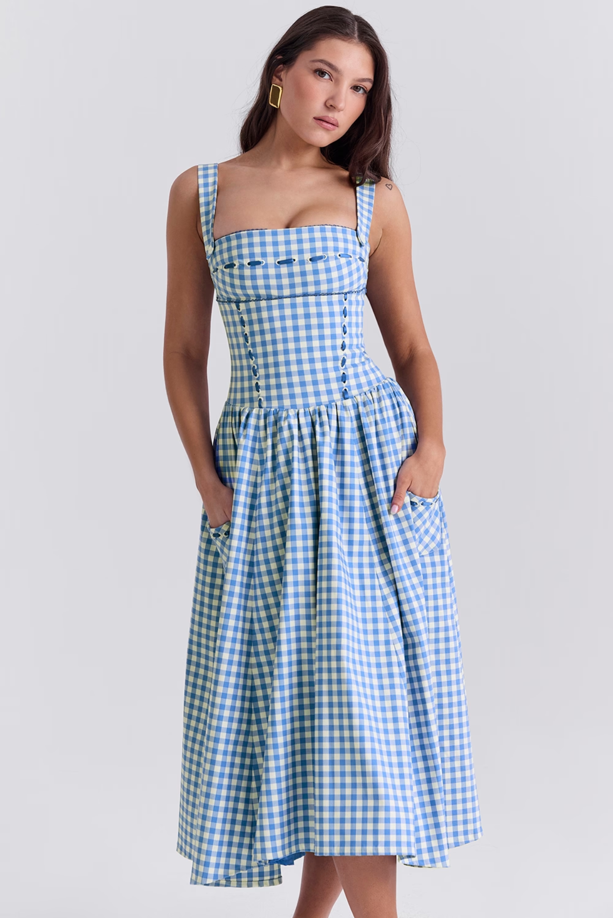 Gingham Midi Dress | Cotton | Vintage-Inspired with Side Pockets
