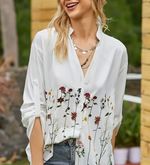 Hvid bluse med blomsterprint til kvinder