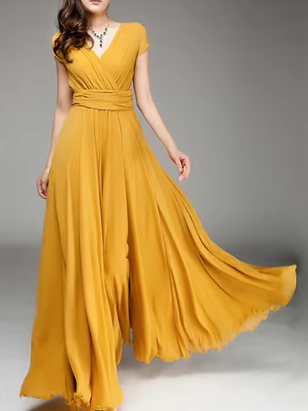 Claire Glamour | V-hals Lang Aftenkjole