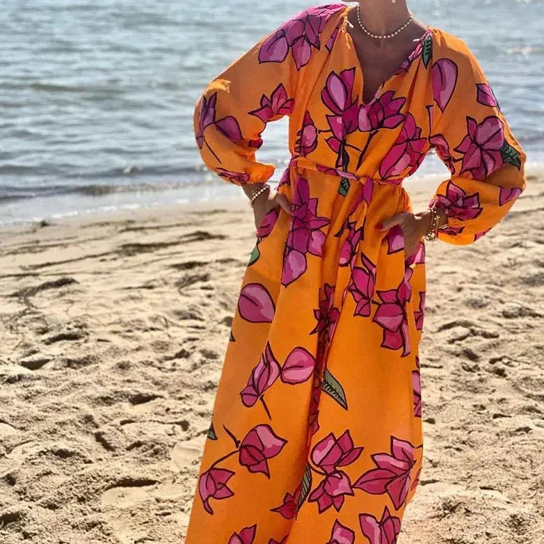 Sabrina - maxi kjole kaftan med blomstermønster