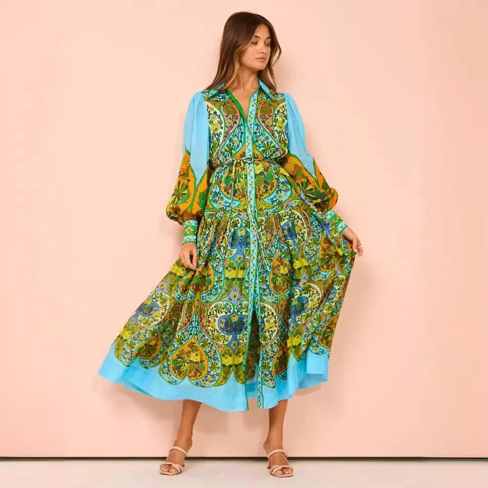 Valeria - Boho maxi kjole med paisley mønster