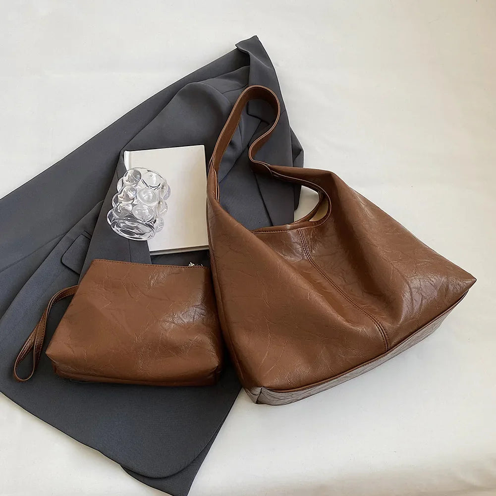 Kath Vintage PU-skuldertaske i læder