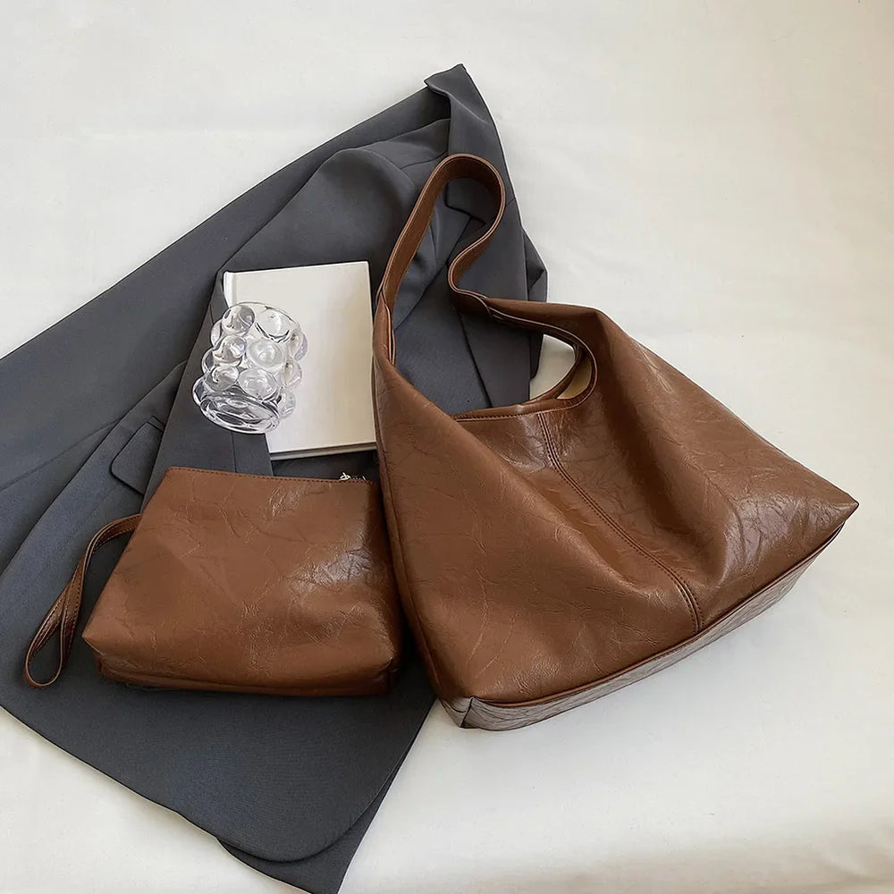 Kath Vintage PU-skuldertaske i læder