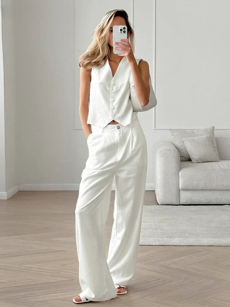 Moderne Vest og Bukser Sæt | Hvid | Komfortabel og Elegant