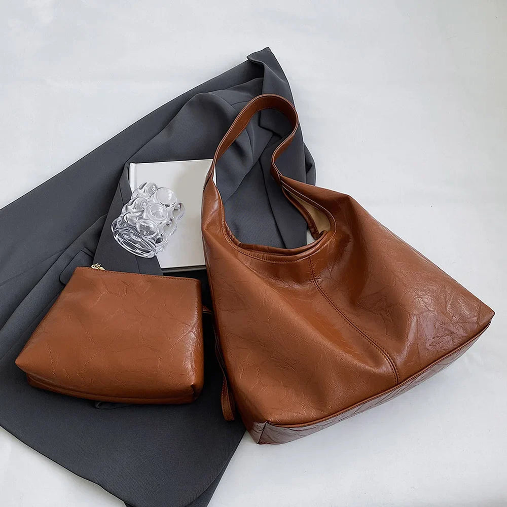 Kath Vintage PU-skuldertaske i læder