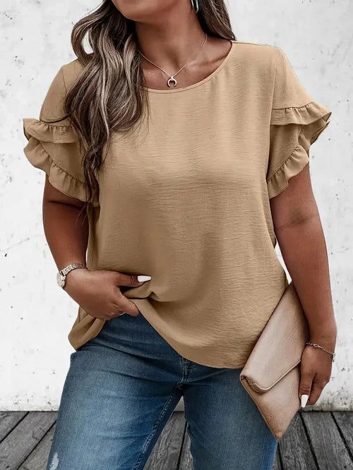 Kvinder Plus Size Top med flæsekant