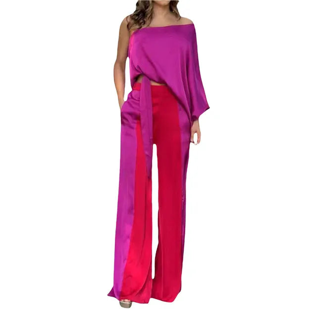 Carmen - Fedt sæt med off-the-shoulder top og bukser med brede ben