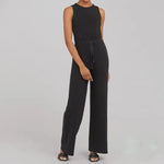 Mia - ærmeløs jumpsuit med brede ben og bindebånd i taljen