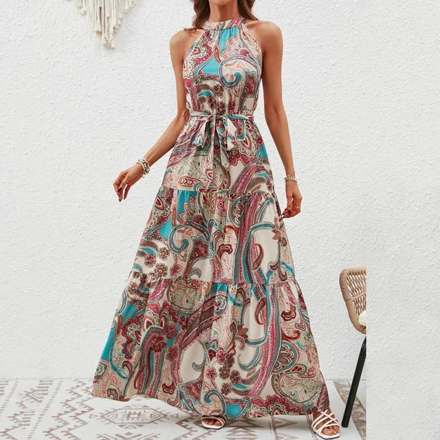 Miranda - Bohemian maxikjole med halterneck