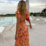 Coralia - Levende floral print flæse maxi kjole