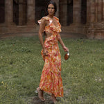 Coralia - Levende floral print flæse maxi kjole