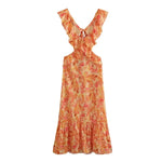 Coralia - Levende floral print flæse maxi kjole