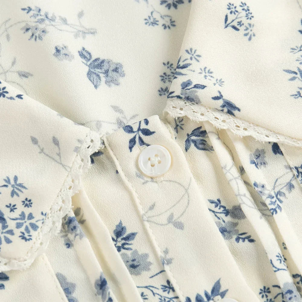 Dahlia - vintage blomstret bluse med blondekant