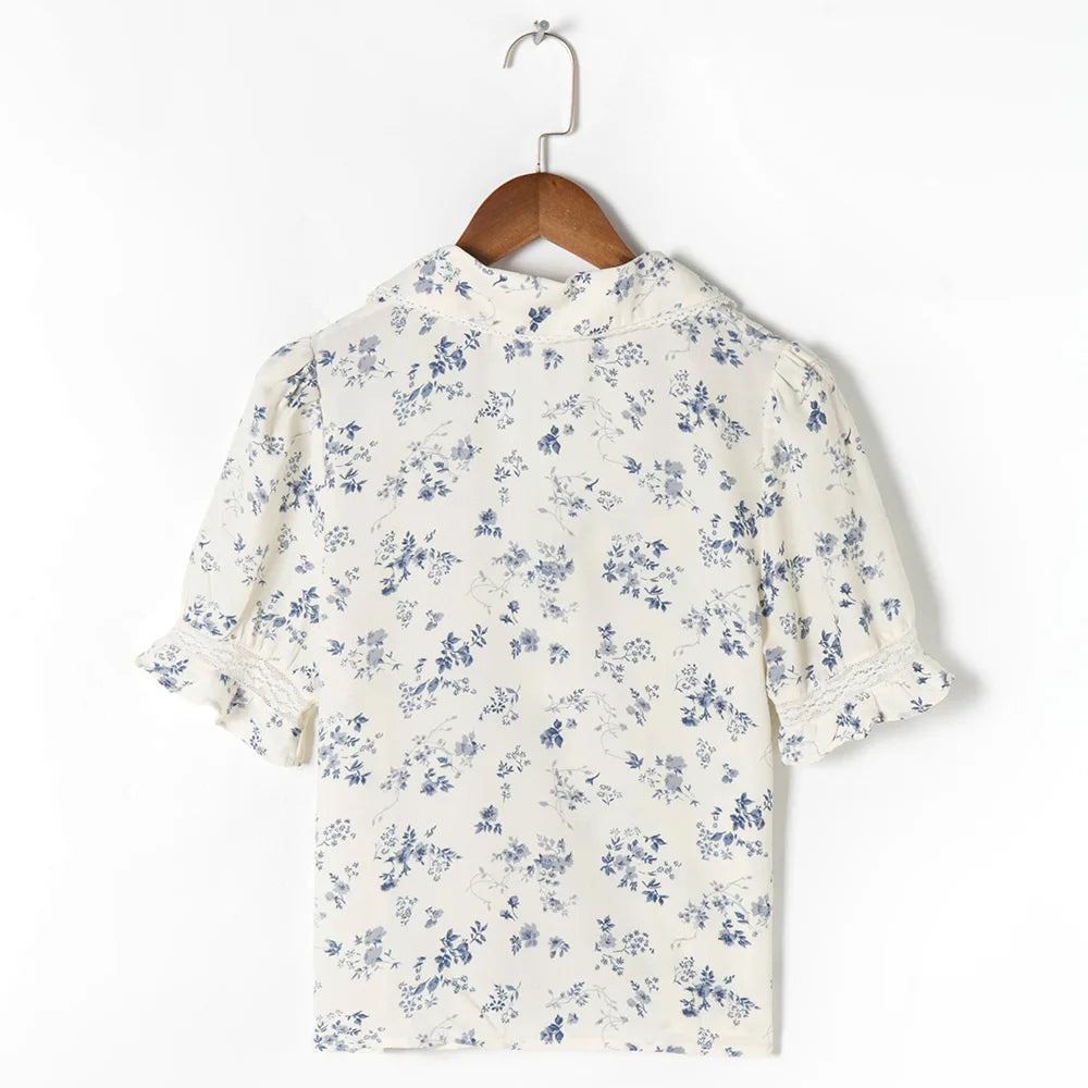 Dahlia - vintage blomstret bluse med blondekant