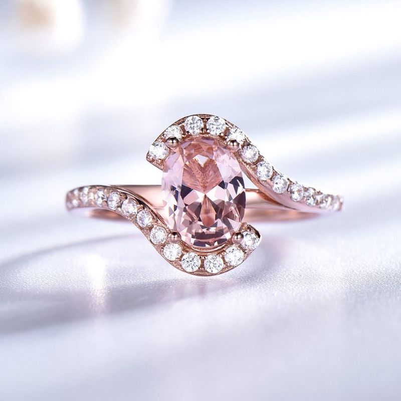 Eloise - Wellendesign Pink Turmalin Ring mit Diamantakzenten