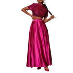 Viviana - Glitrende Crop Top og Satin Maxi Nederdel Sæt