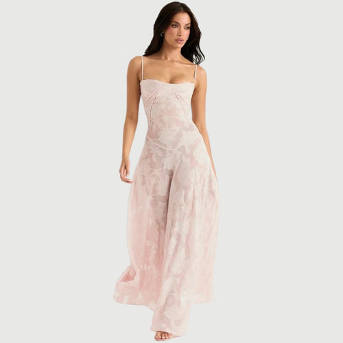 Elise - Elegant A-formet Kjole med Blomsteroverlay