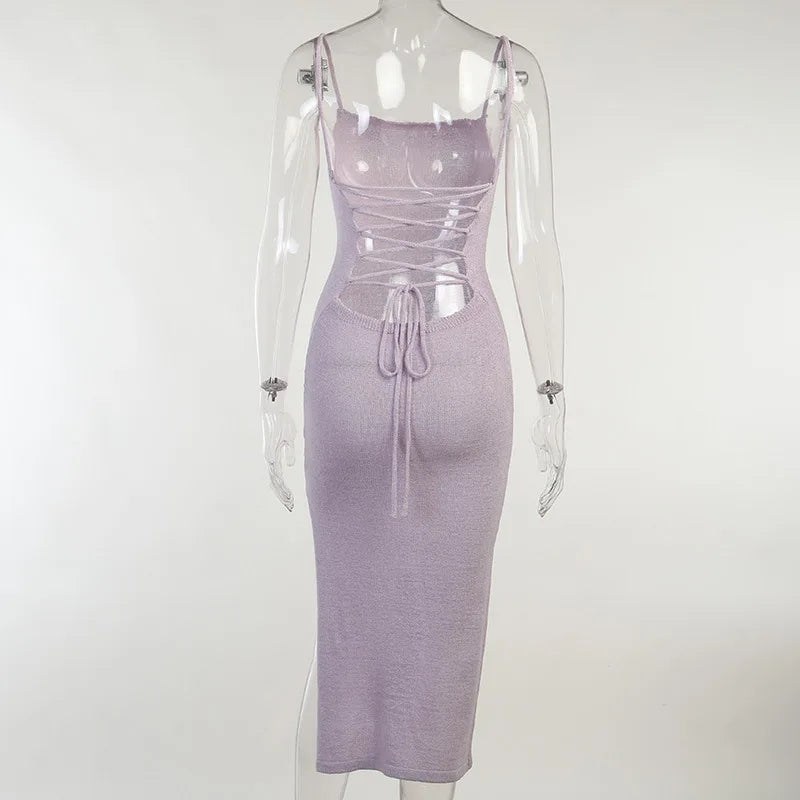 Bianca - Ribstrikket Bodycon Midi-kjole med firkantet halsudskæring