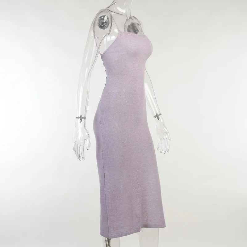 Bianca - Ribstrikket Bodycon Midi-kjole med firkantet halsudskæring