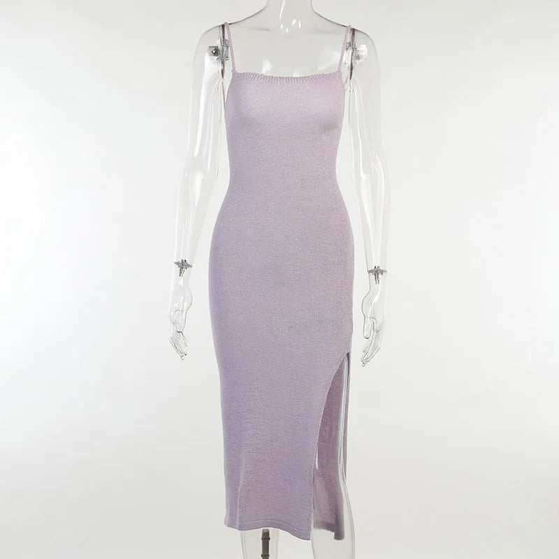 Bianca - Ribstrikket Bodycon Midi-kjole med firkantet halsudskæring