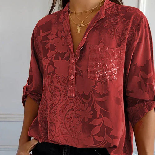 Moderigtig Top Med V-Hals Og Trendy Print Til Kvinder