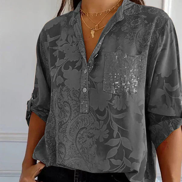 Moderigtig Top Med V-Hals Og Trendy Print Til Kvinder