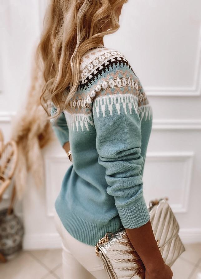 Dame Striktrøje - Fair Isle Mønster - Rund Hals - Blød og Varm