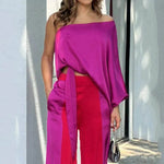 Carmen - Fedt sæt med off-the-shoulder top og bukser med brede ben