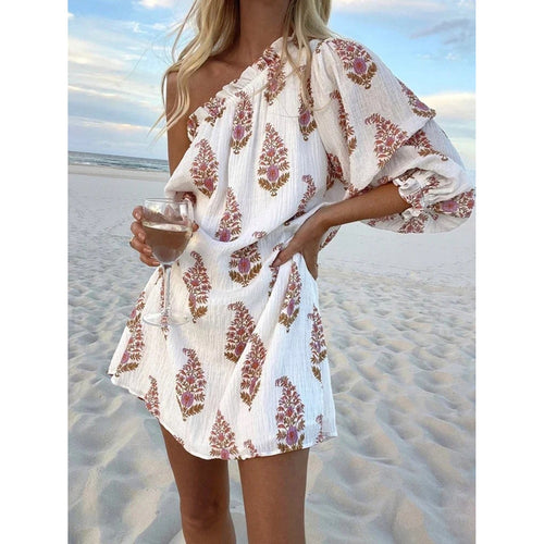 MODA Hvid sommerkjole med blomsterprint og revers